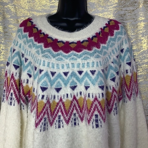 Time and Tru Off White Fair Isle Women’s Crewneck Sweater Size L - Picture 3 of 12